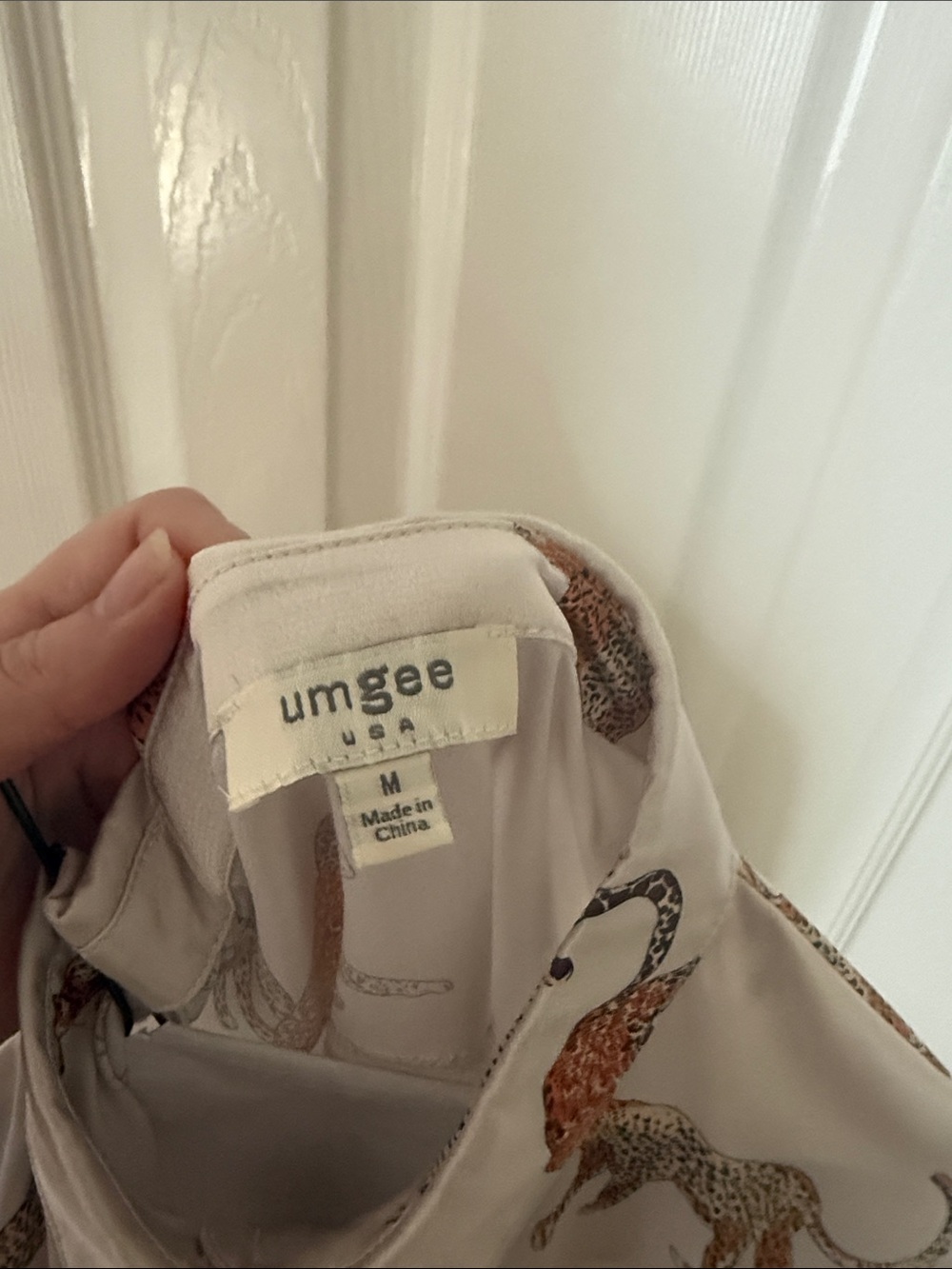 Satin Leopard Print Button-Up Shirt - Cream/Tan - Picture 3 of 4